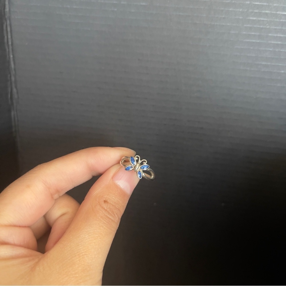 Sterling silver butterfly blue enamel adjustable sizable ring